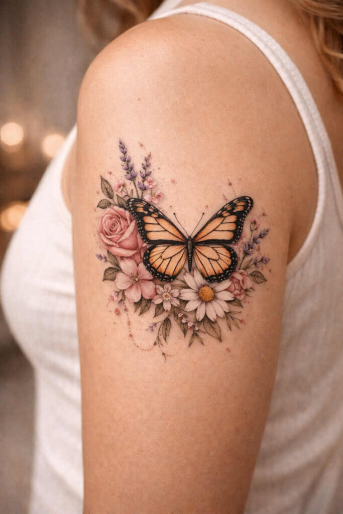 butterfly tattoo with flowers meaning