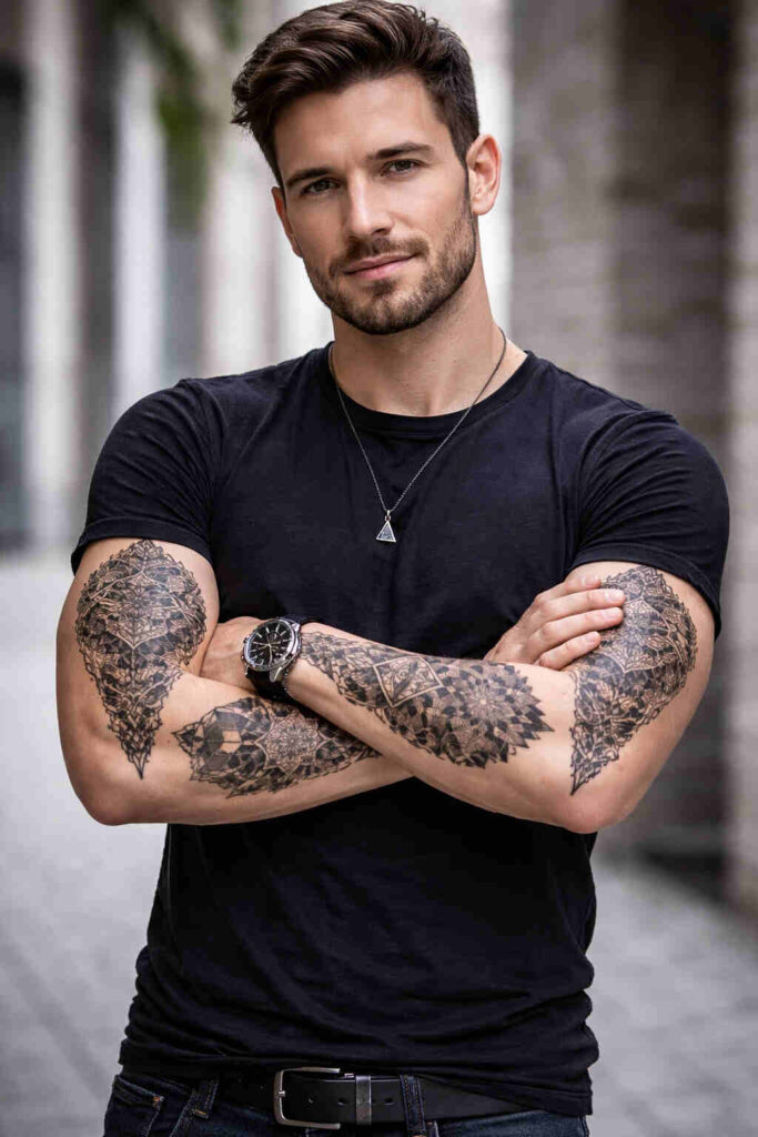 forearm geometric tattoo designs for men