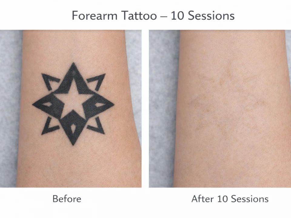 forearm tattoo removal before after 10 sessions full fading result