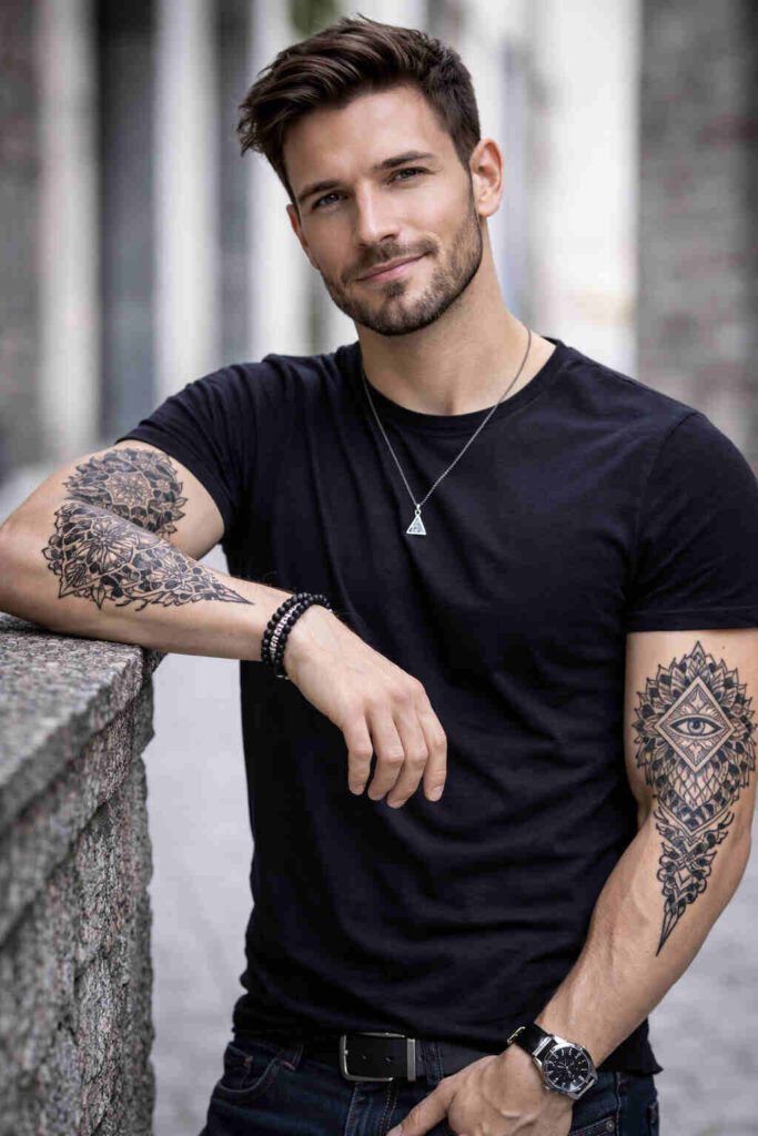 geometric forearm tattoos for men