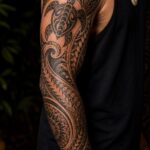 Authentic Hawaiian tribal sleeve tattoo with Honu turtle symbolism and Polynesian patterns