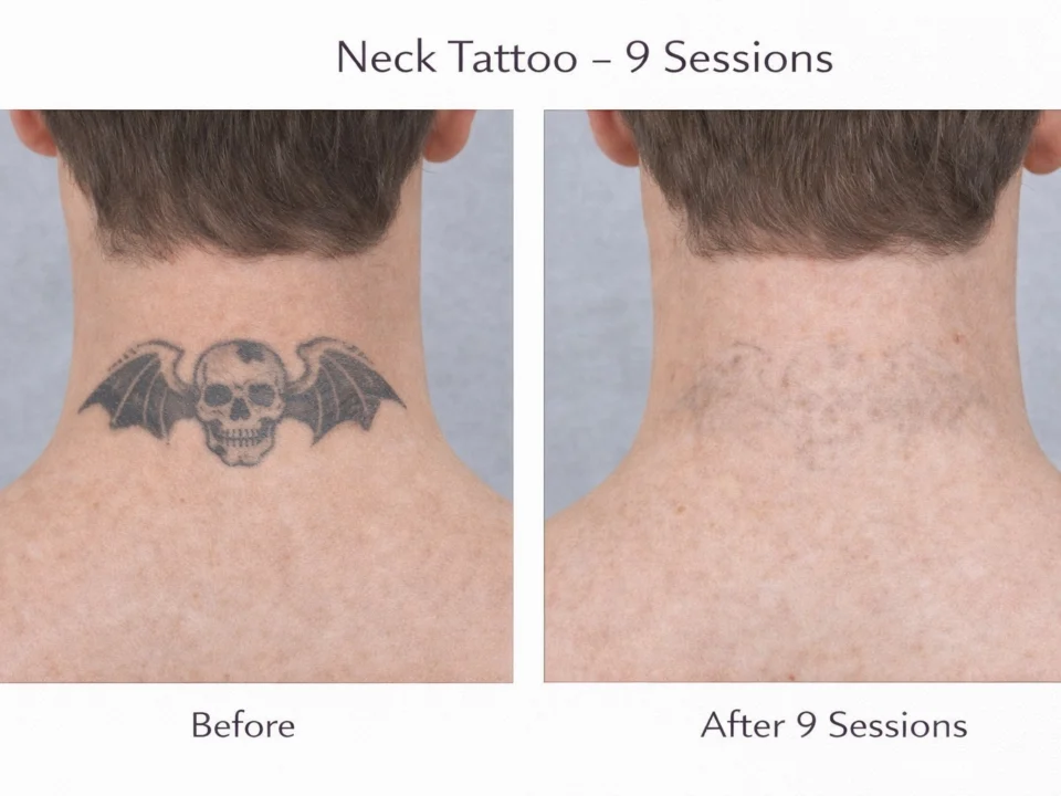 neck tattoo removal before and after 9 sessions fading results