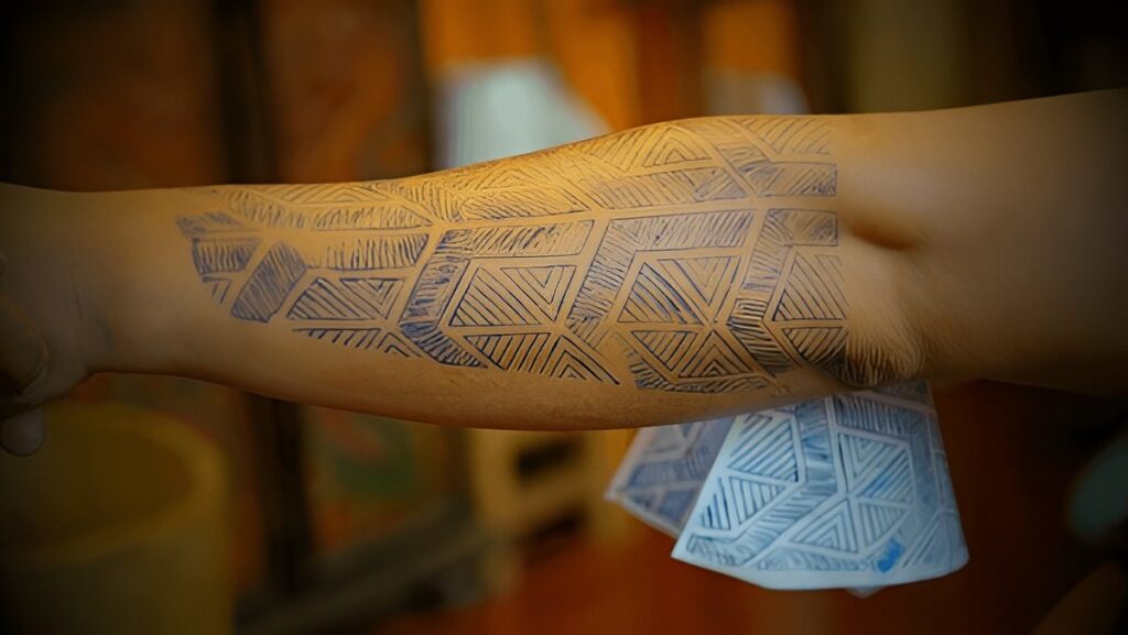 tribal forearm tattoo designs for men bold black ink