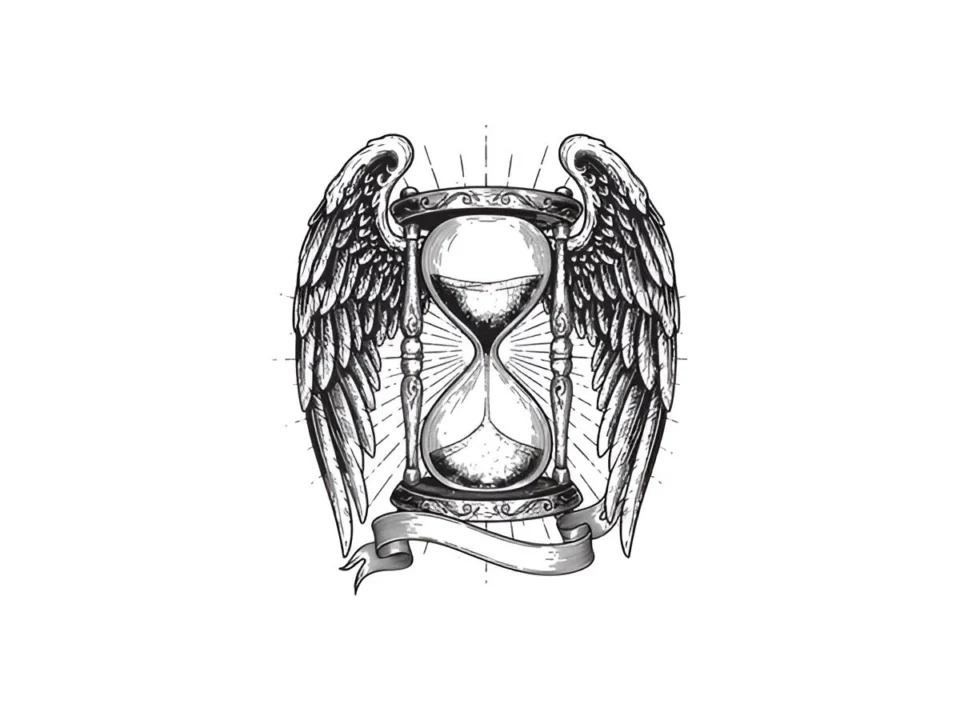 clock and wings chest tattoo ideas for guys