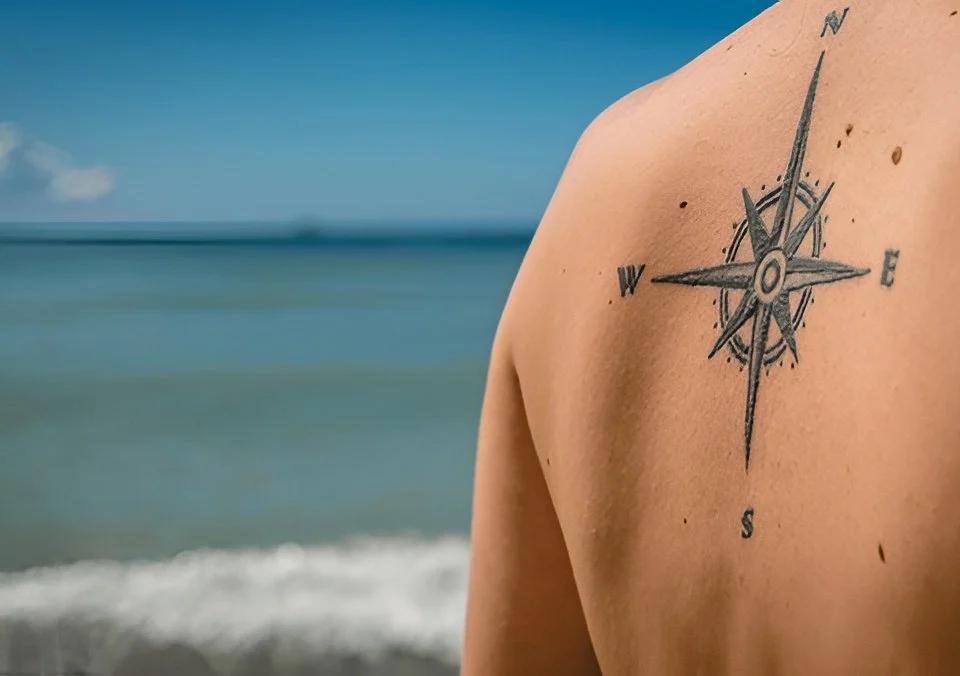 compass half sleeve tattoo ideas for men adventure theme