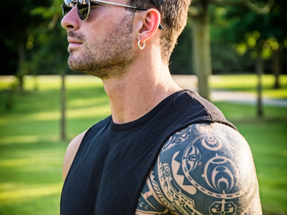 geometric half sleeve tattoo ideas for men modern pattern
