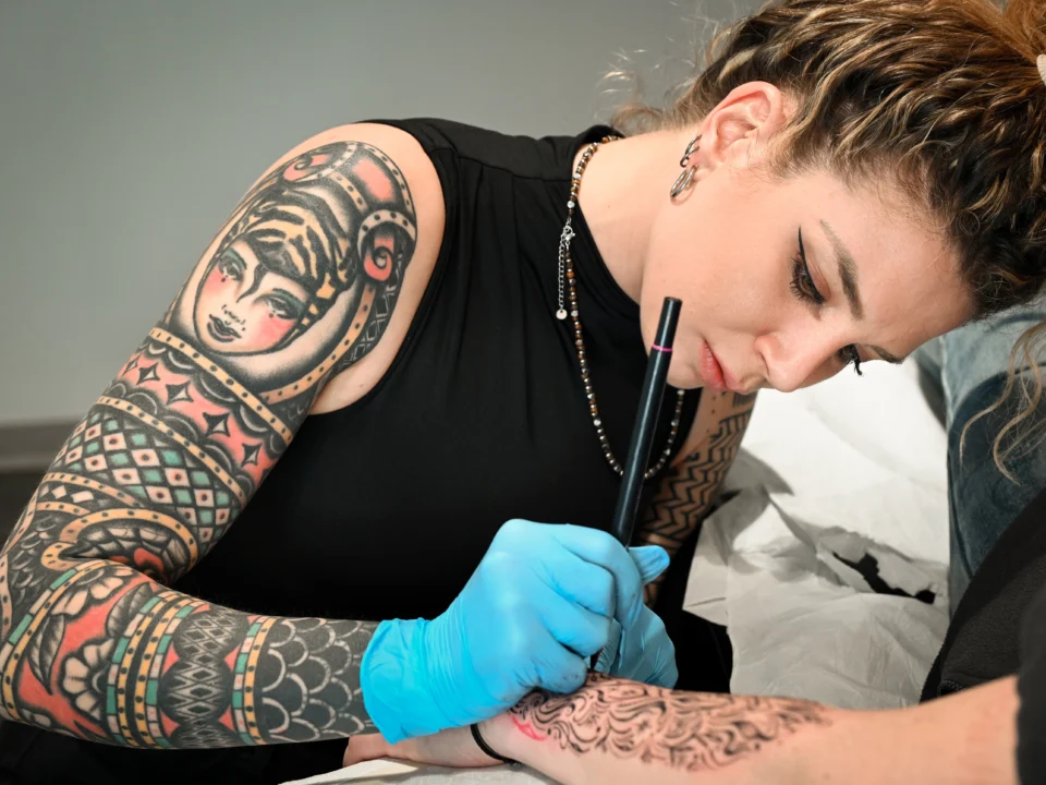 geometric tattoo fillers forearm sleeve