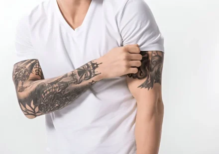 Bold black and grey tattoo filler ideas for men sleeve design