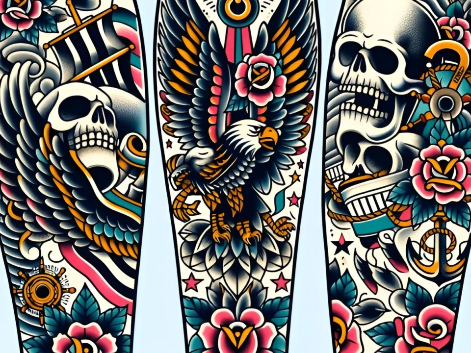 american traditional tattoo flash designs with bold outlines and classic symbols