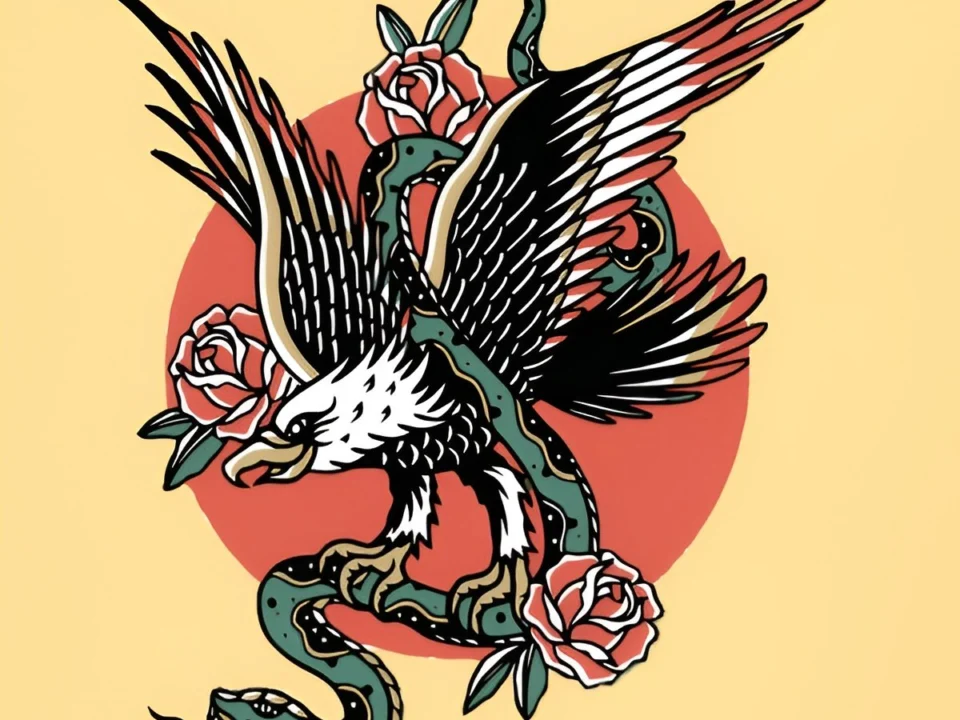 dagger and snake tattoo flash design popular in traditional tattoo flash sheets
