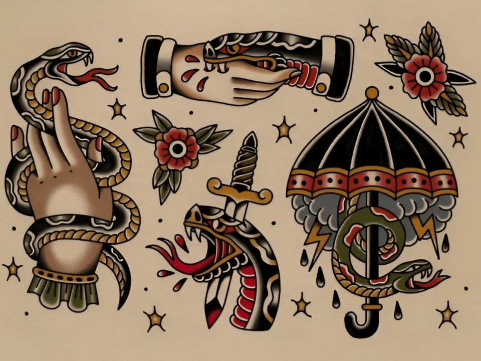 dagger and snake tattoo flash designs for tattoo artists