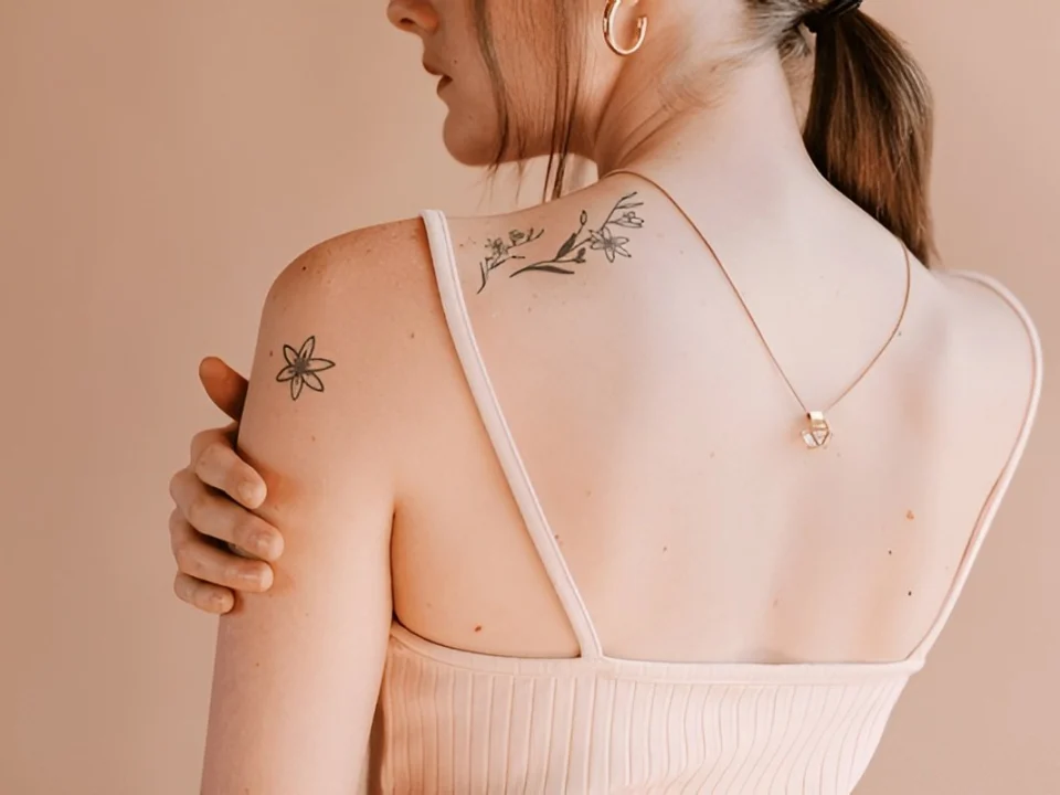 fine line floral tattoo ideas with elegant minimalist style