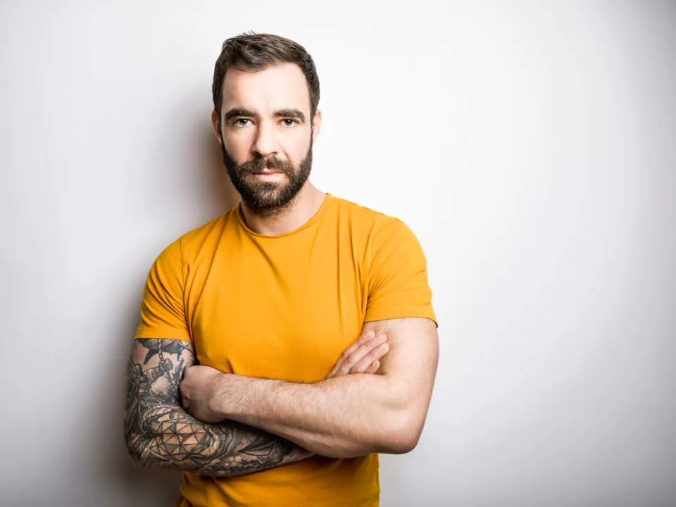 geometric forearm tattoo design for men modern tattoo style