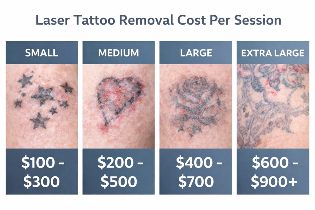 laser tattoo removal cost per session breakdown by tattoo size realistic skin