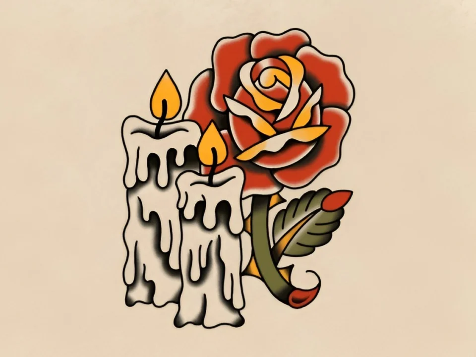 classic rose tattoo flash design inspired by american traditional tattoo style