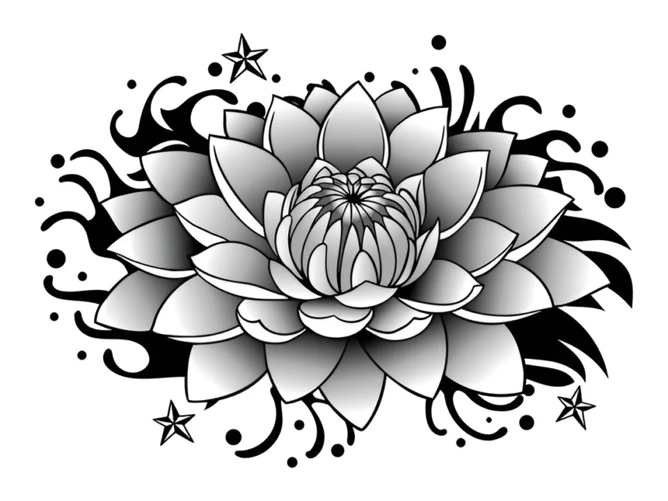classic rose tattoo flash design artwork