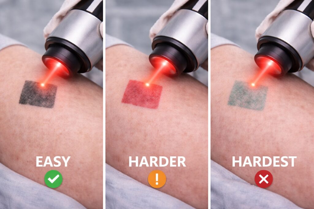 tattoo ink colors removal difficulty comparison