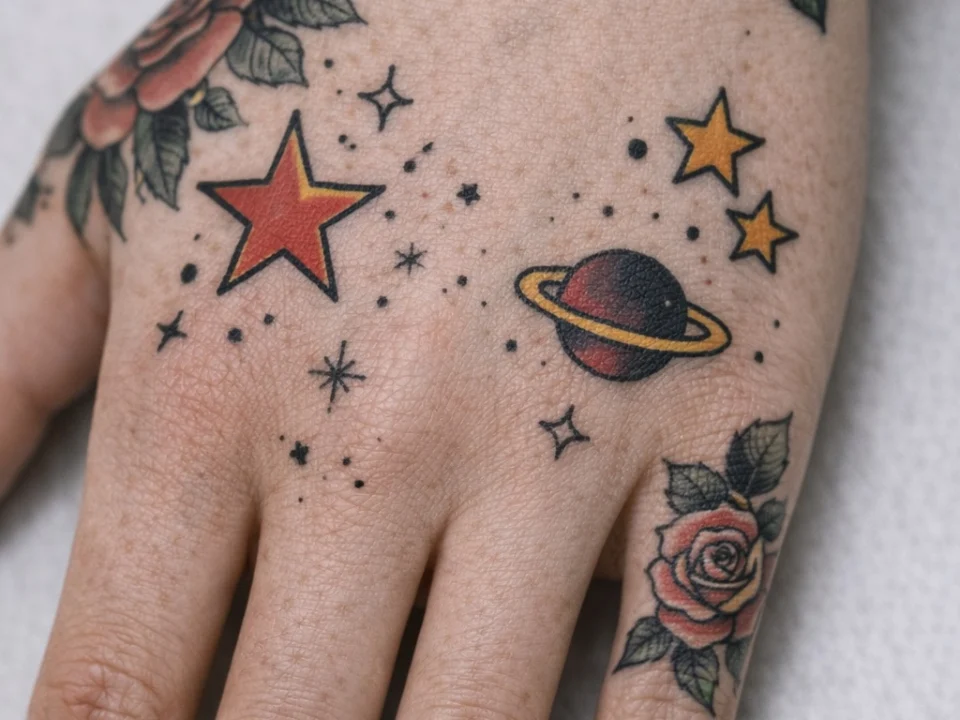 traditional hand tattoo filler stars