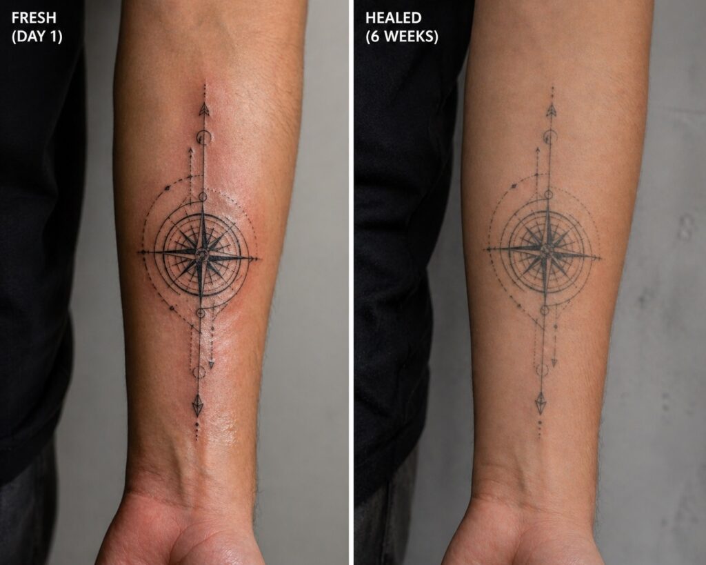 forearm tattoo before and after healing