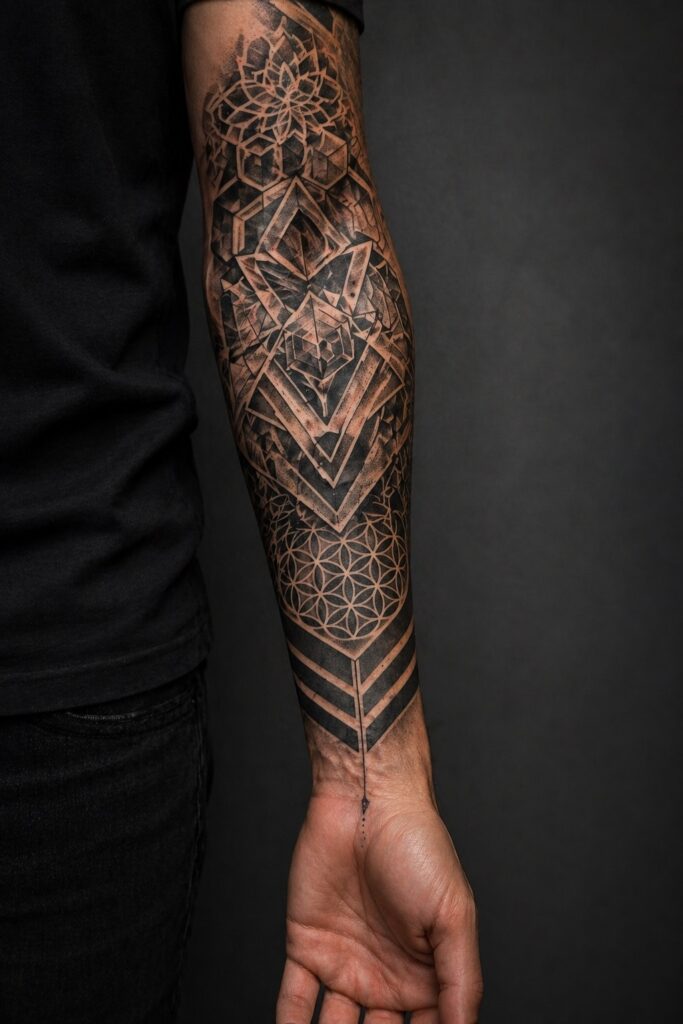 geometric forearm tattoos for men sleeve pattern