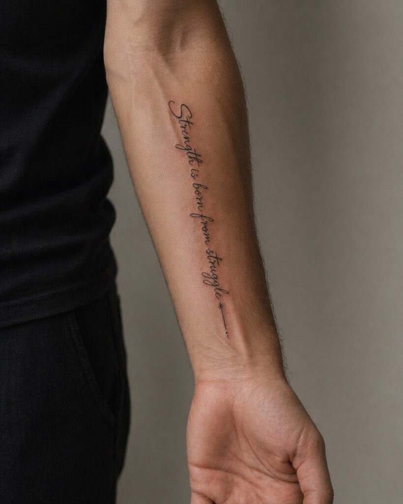 inner forearm script tattoo men lettering