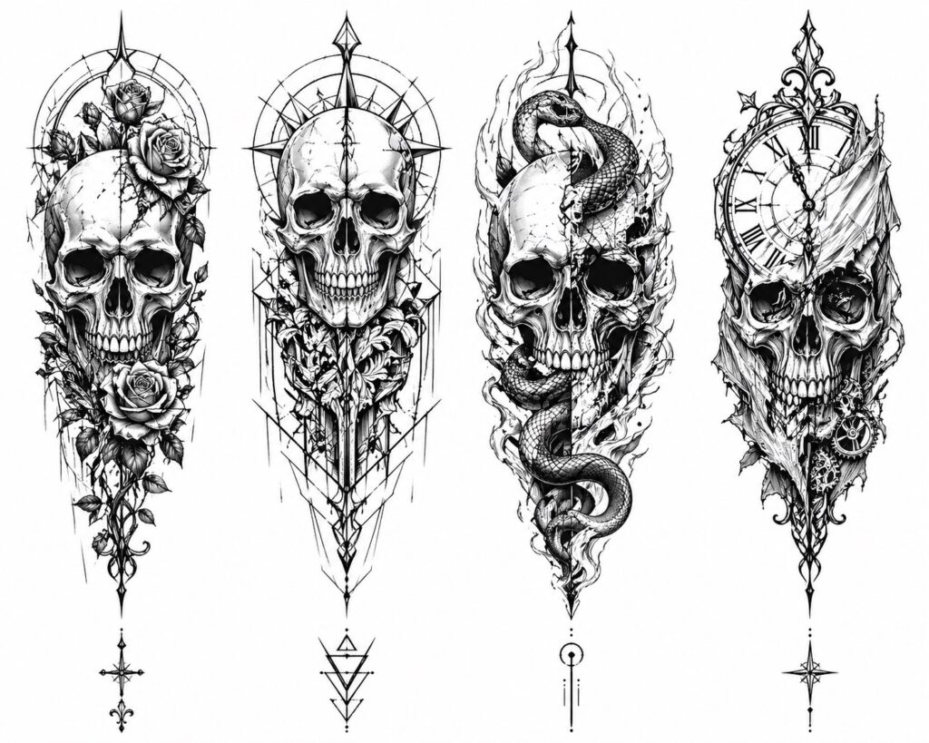 skull tattoo stencil for men realistic black and grey design