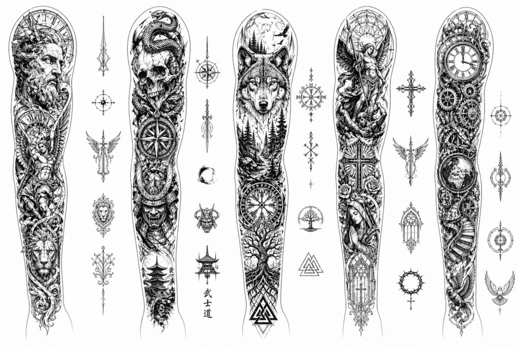 sleeve tattoo stencil designs for men full arm layout