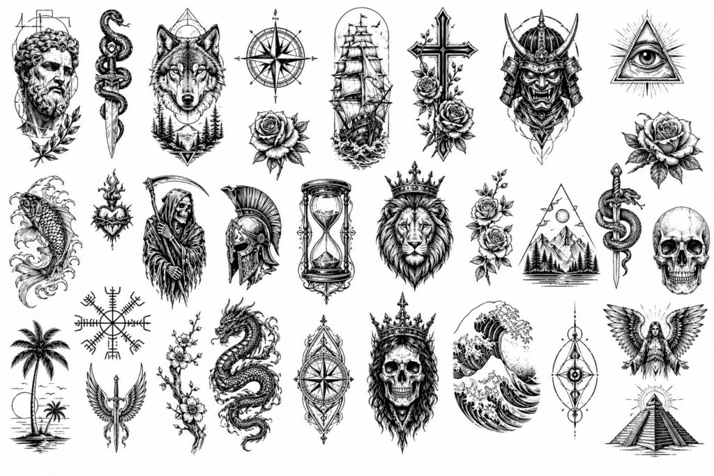 tattoo flash stencil sheet for men multiple design ideas