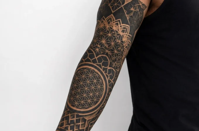 tattoo ideas for men full sleeve blackwork geometric