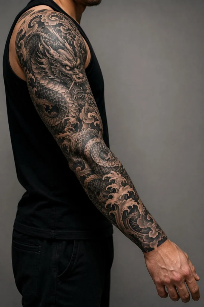 arm tattoo ideas for men blackwork japanese sleeve upper forearm impressive