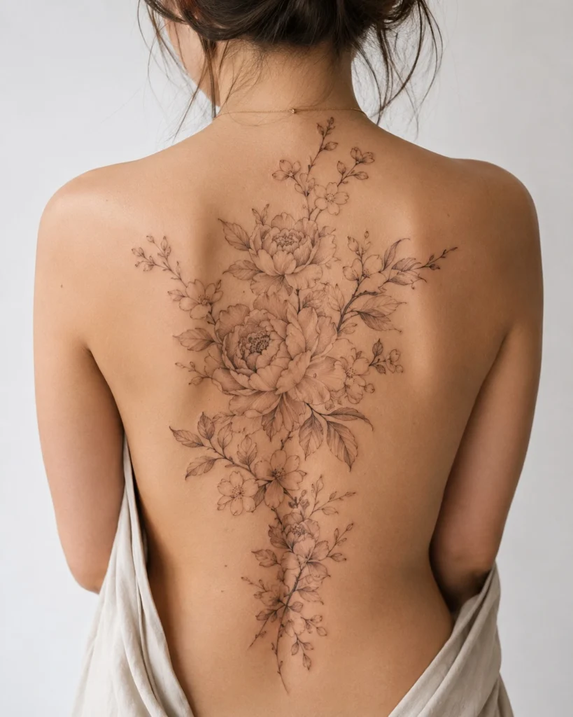 back tattoo ideas for women large scale floral botanical design