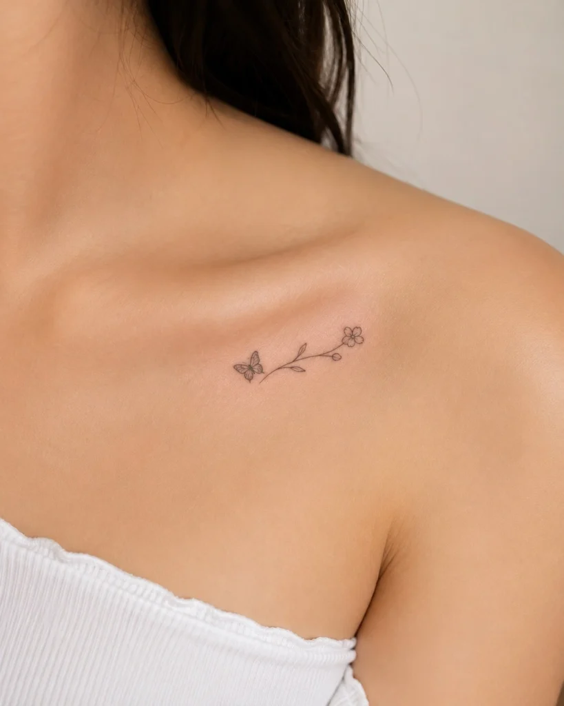Cute Tattoo Ideas Women Shoulder Collarbone Butterfly Floral cute tattoo ideas for women on shoulder collarbone butterfly floral celestial