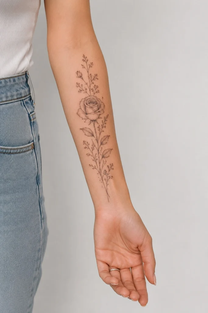 forearm tattoo ideas for women fine line botanical inner arm placement