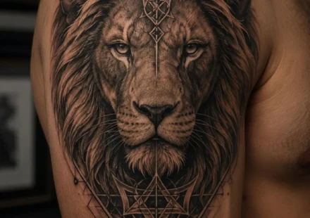 meaningful lion wolf tattoo ideas for men strength courage blackwork