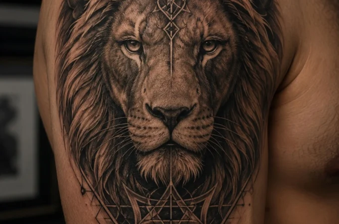 meaningful lion wolf tattoo ideas for men strength courage blackwork