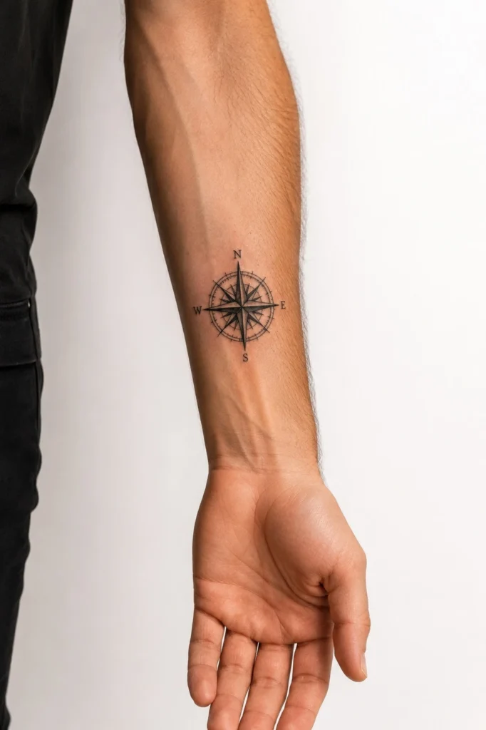 meaningful tattoo ideas for men on arm forearm compass script