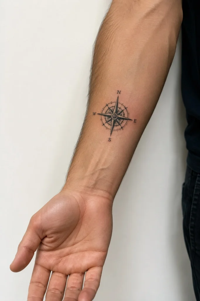 small meaningful arm tattoo ideas for men inner forearm script compass wrist